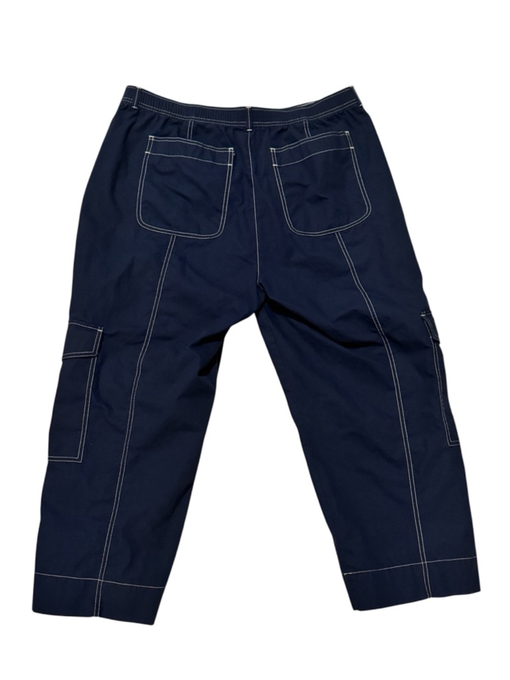 Free Assembly Women's Navy Wide-Leg Cargo Pants with Contrast Stitching - Picture 2 of 8
